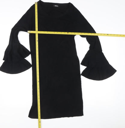 Quiz Women's Black L Sheath Knit Bell Sleeve Knee Length Dress