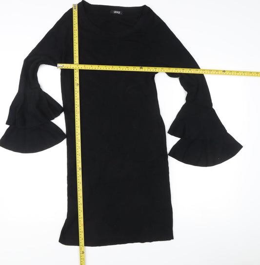 Quiz Women's Black L Sheath Knit Bell Sleeve Knee Length Dress