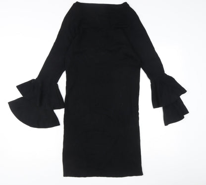 Quiz Women's Black L Sheath Knit Bell Sleeve Knee Length Dress