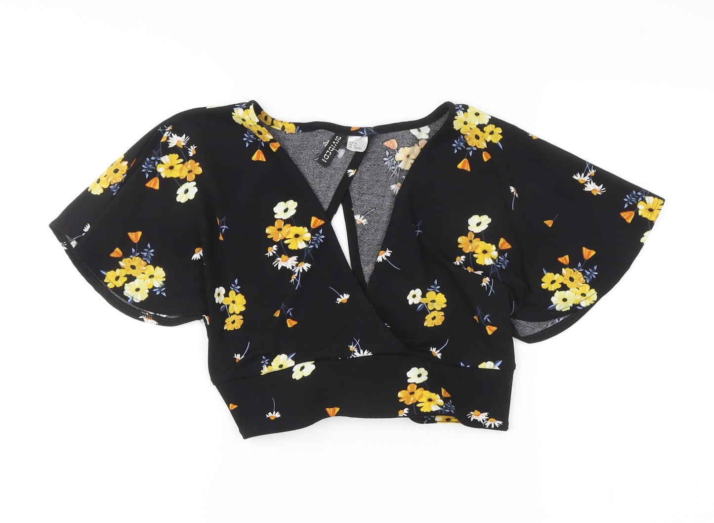 Womens UK Size M H&M Black Cropped Blouse