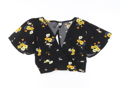 Womens UK Size M H&M Black Cropped Blouse