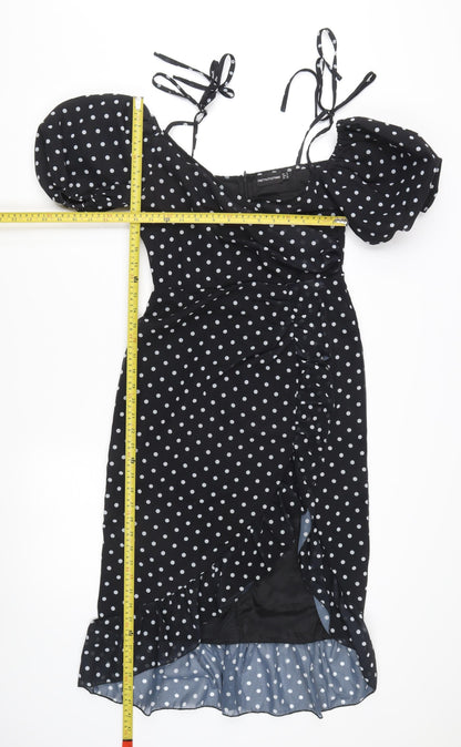 PrettyLittleThing Women's Black Polka Dot Midi Wrap Dress Size 4