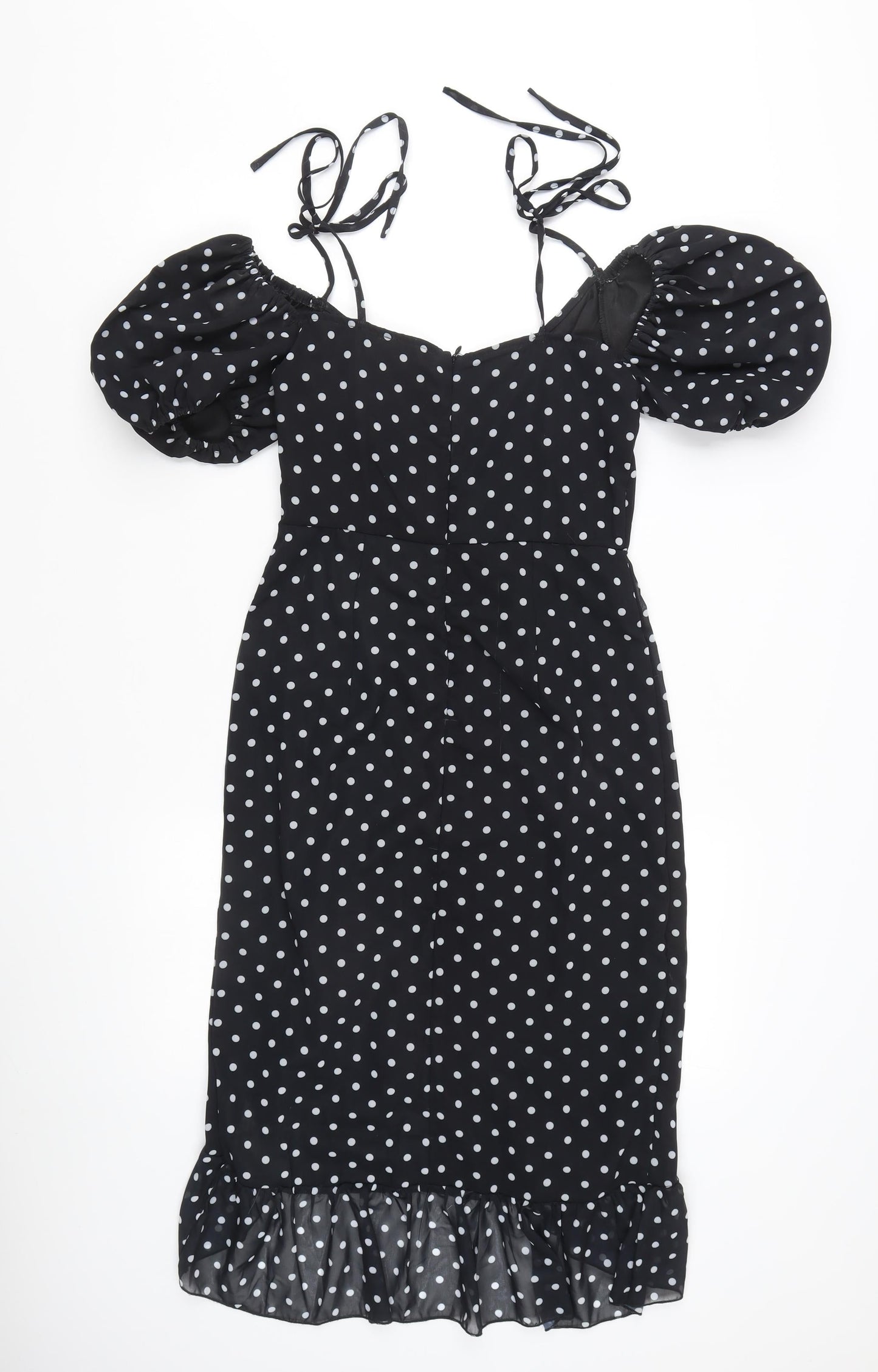 PrettyLittleThing Women's Black Polka Dot Midi Wrap Dress Size 4