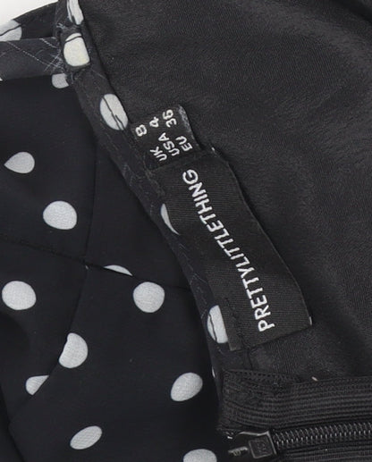 PrettyLittleThing Women's Black Polka Dot Midi Wrap Dress Size 4