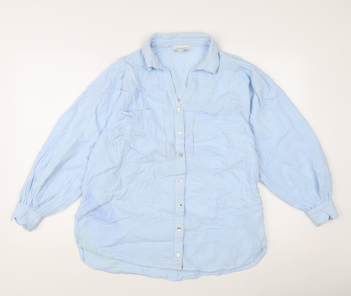 Womens UK Size 10 Topshop Blue Basic Button-Up