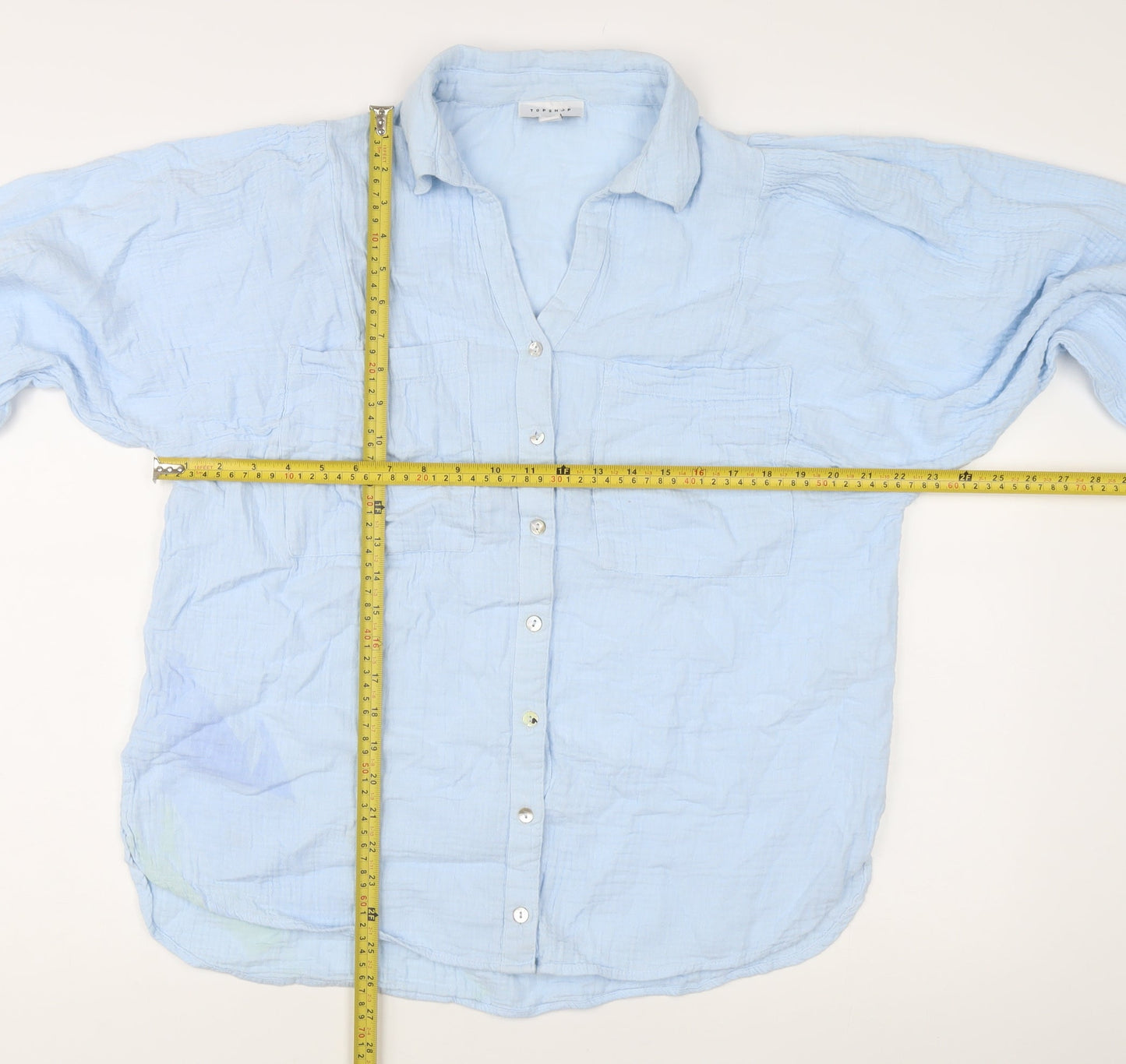 Womens UK Size 10 Topshop Blue Basic Button-Up