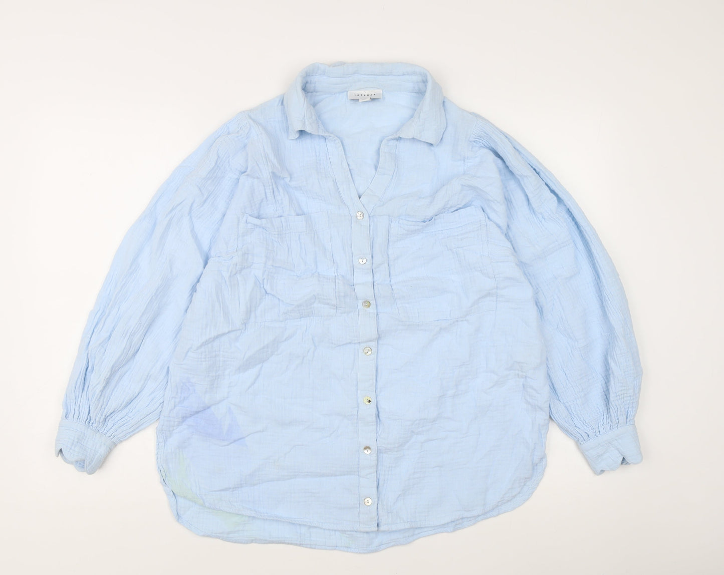 Womens UK Size 10 Topshop Blue Basic Button-Up