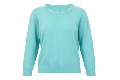 Elise Austen Women's Green Medium Pullover Jumper with Beaded Neck