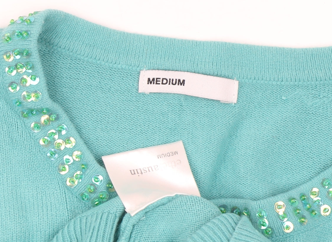 Elise Austen Women's Green Medium Pullover Jumper with Beaded Neck