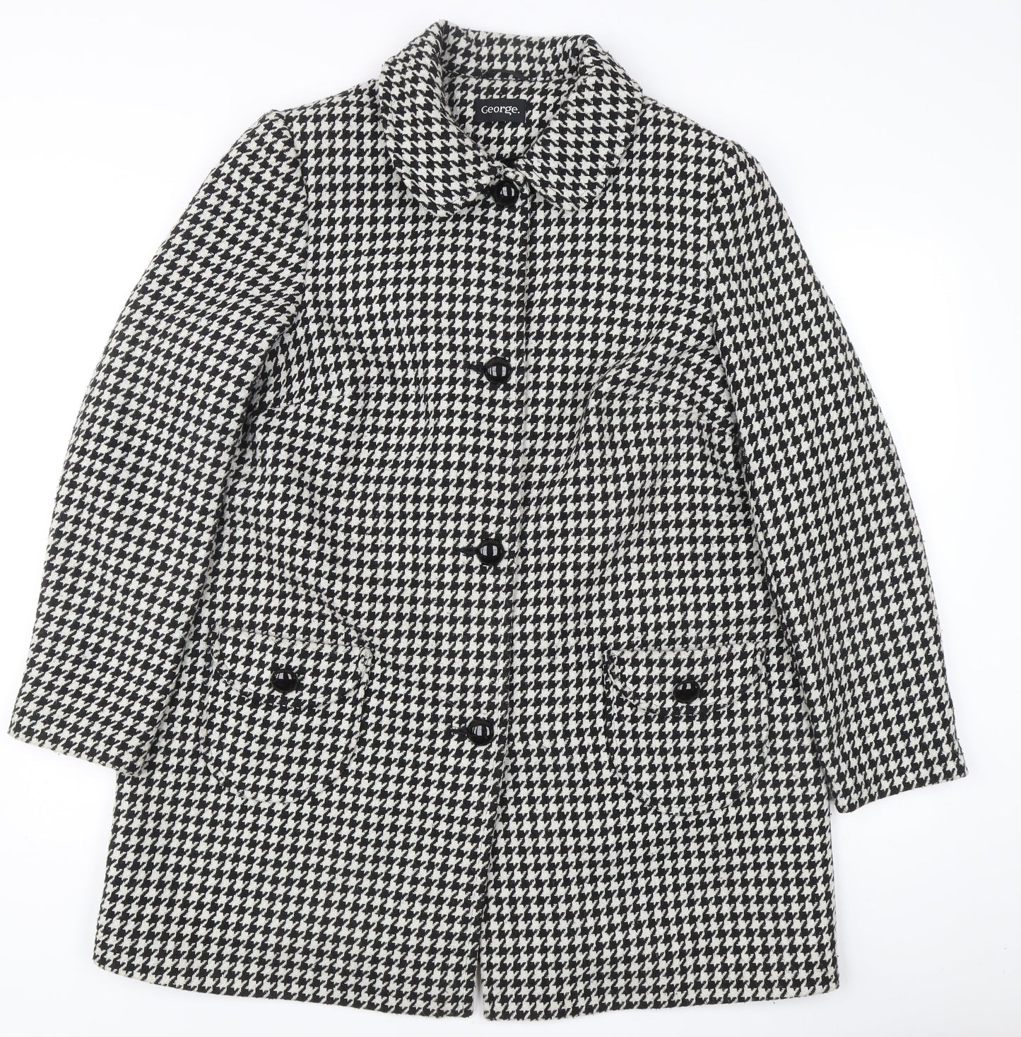 George Women’s Black Houndstooth Mid-Length Overcoat Size 14