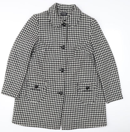 George Women’s Black Houndstooth Mid-Length Overcoat Size 14