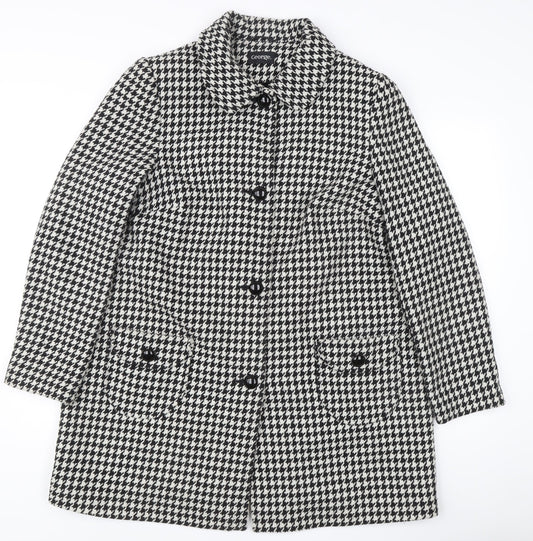 George Women’s Black Houndstooth Mid-Length Overcoat Size 14