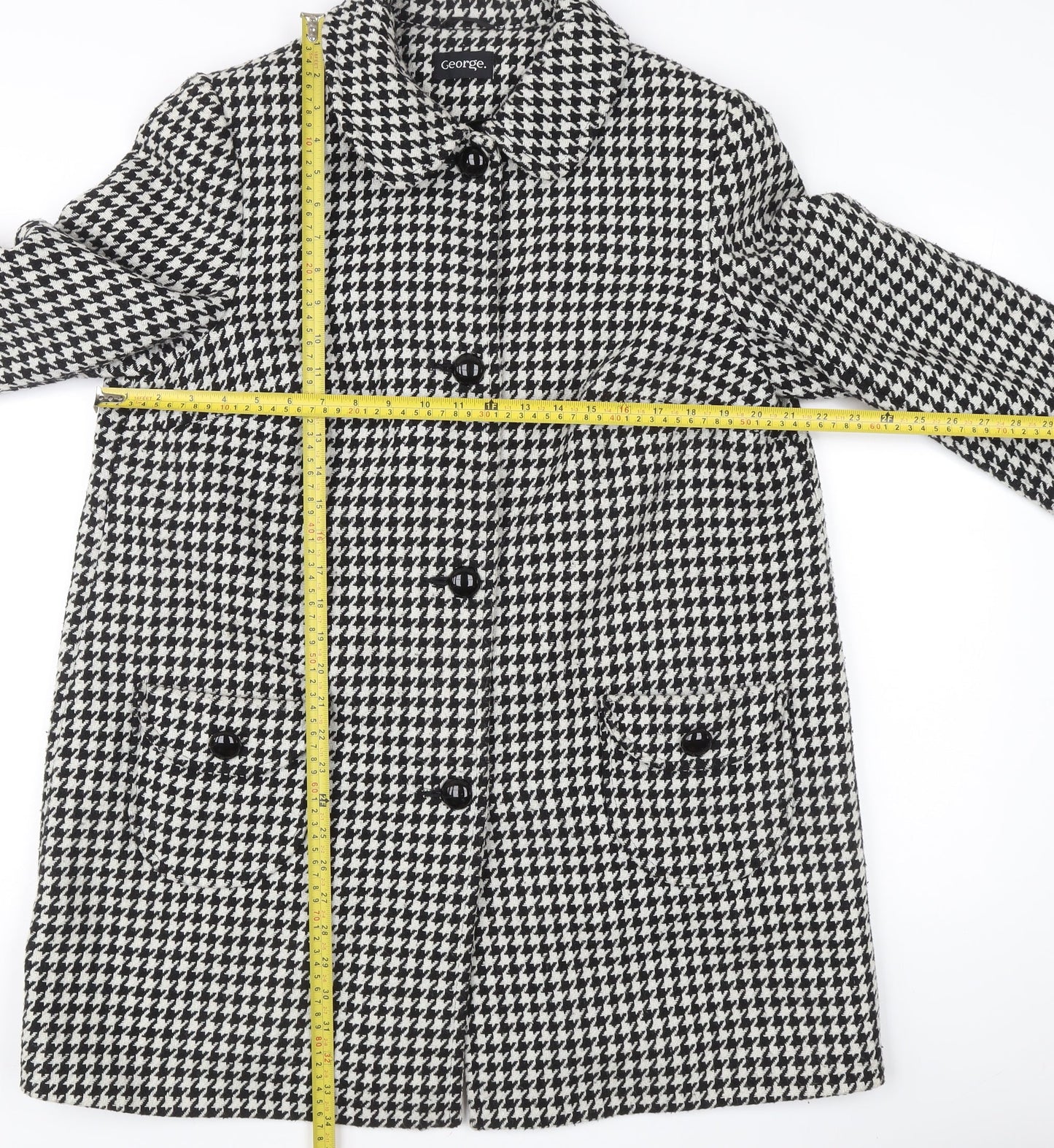 George Women’s Black Houndstooth Mid-Length Overcoat Size 14
