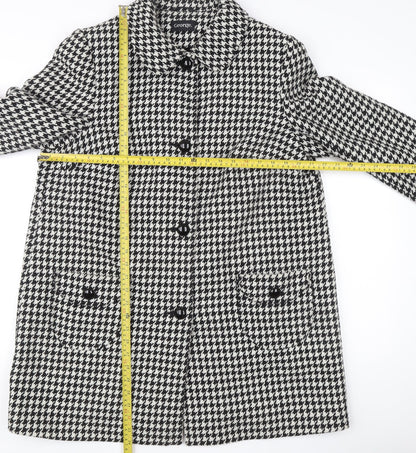 George Women’s Black Houndstooth Mid-Length Overcoat Size 14