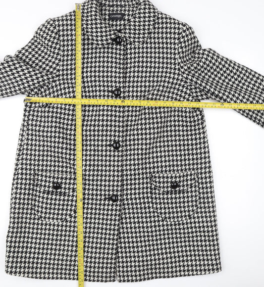 George Women’s Black Houndstooth Mid-Length Overcoat Size 14