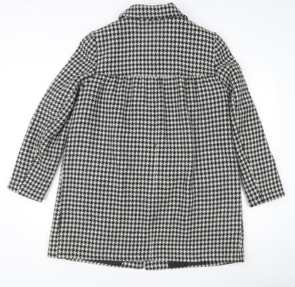 George Women’s Black Houndstooth Mid-Length Overcoat Size 14