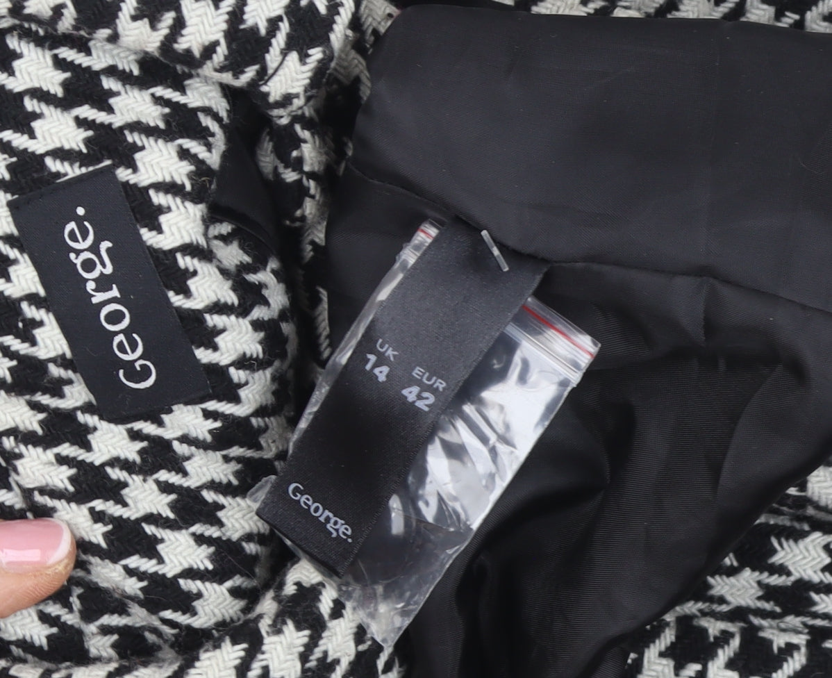 George Women’s Black Houndstooth Mid-Length Overcoat Size 14