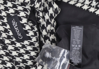George Women’s Black Houndstooth Mid-Length Overcoat Size 14