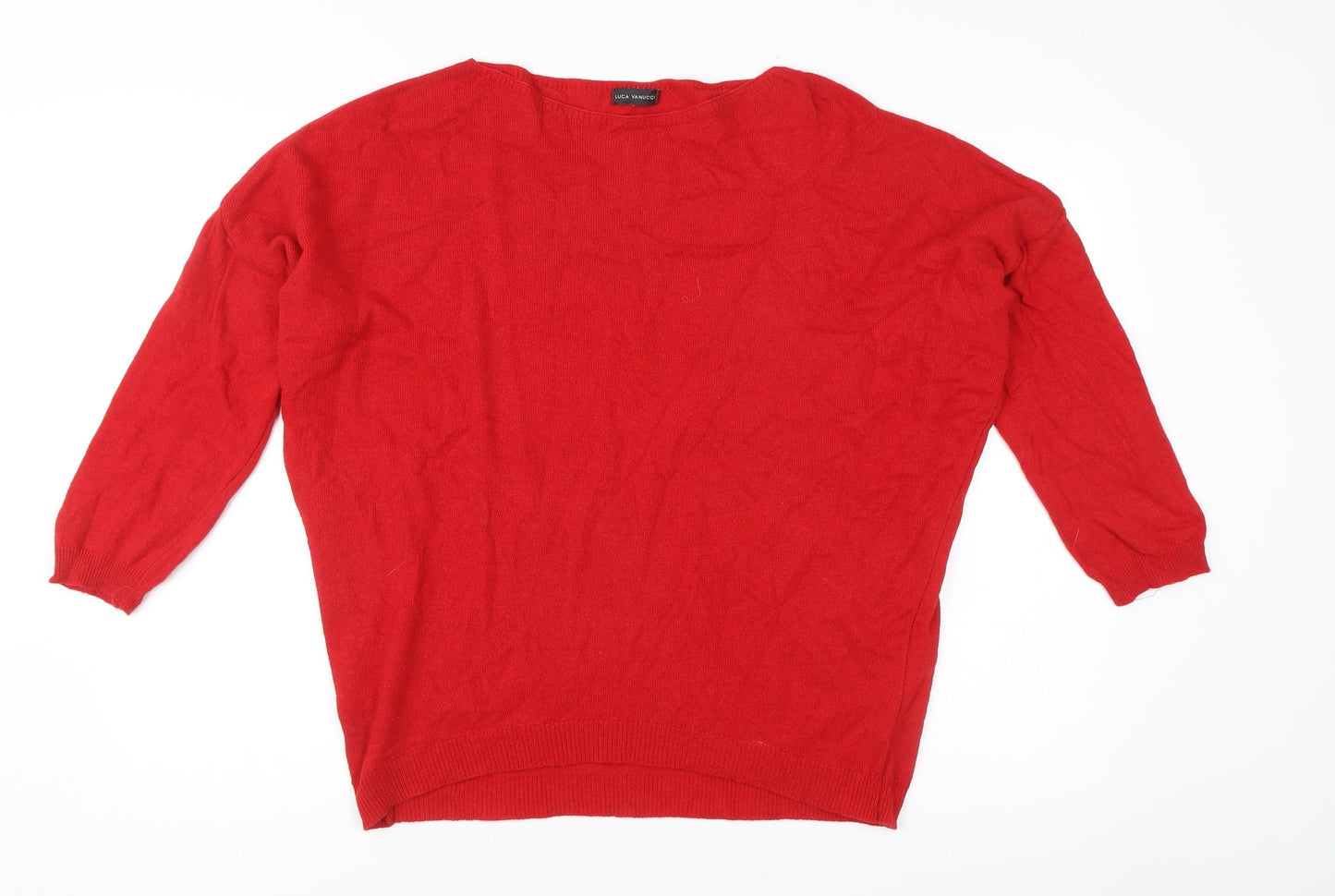 Luca Vanucci Women Red S Pullover Boat Neck 3/4 Sleeve Jumper Knit