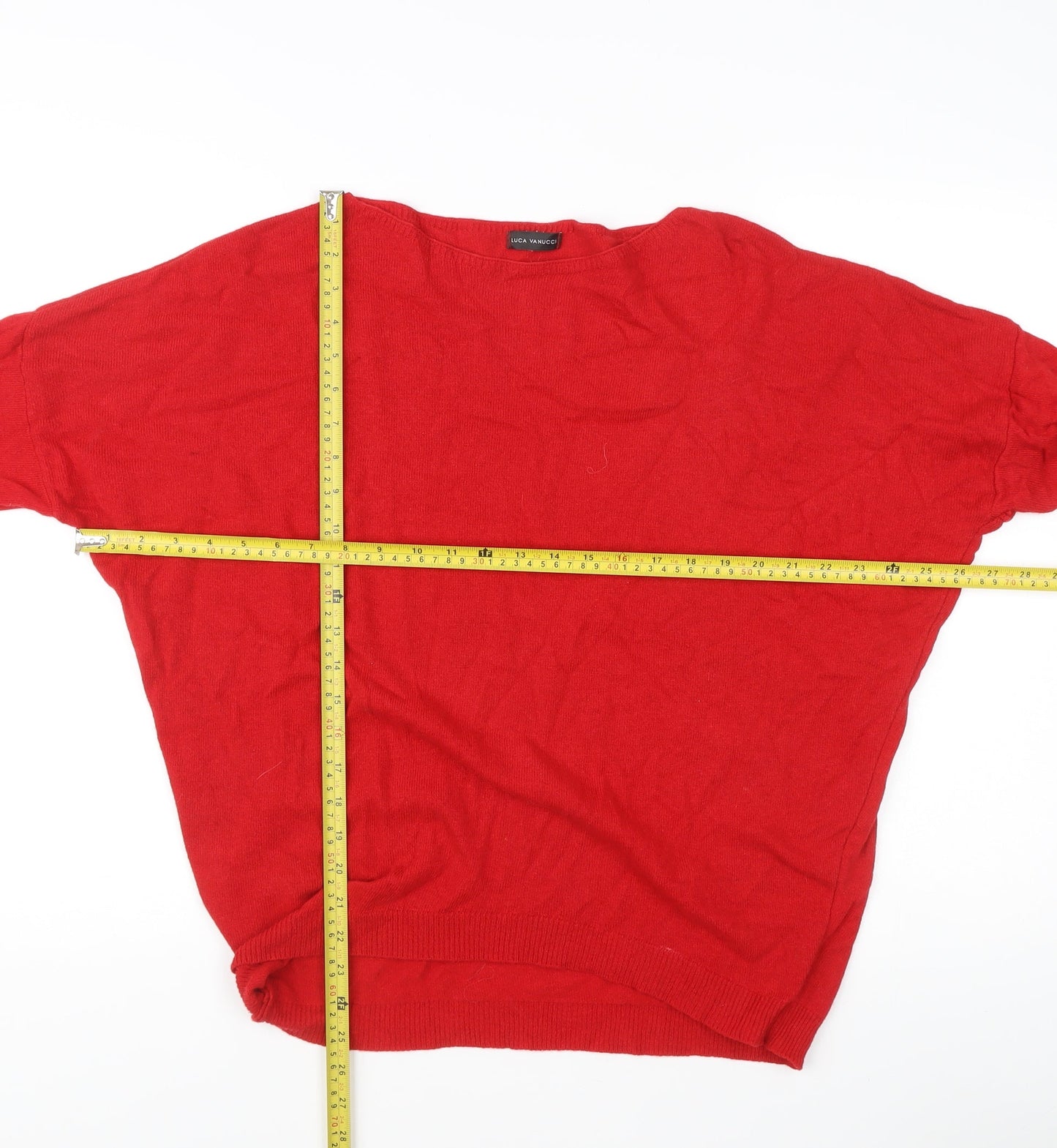 Luca Vanucci Women Red S Pullover Boat Neck 3/4 Sleeve Jumper Knit