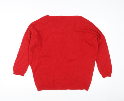 Luca Vanucci Women Red S Pullover Boat Neck 3/4 Sleeve Jumper Knit