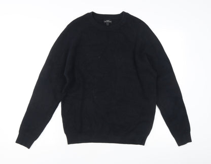 Next Men's Black Cotton Waffle-Knit Crew Neck Jumper L Regular Fit