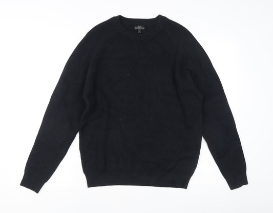 Next Men's Black Cotton Waffle-Knit Crew Neck Jumper L Regular Fit
