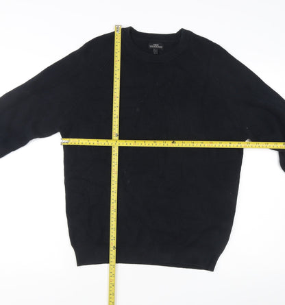 Next Men's Black Cotton Waffle-Knit Crew Neck Jumper L Regular Fit