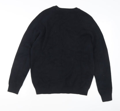 Next Men's Black Cotton Waffle-Knit Crew Neck Jumper L Regular Fit