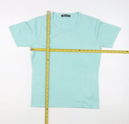 Bonmarché Women's Blue XS Short Sleeve Cotton Scoop Neck Jumper