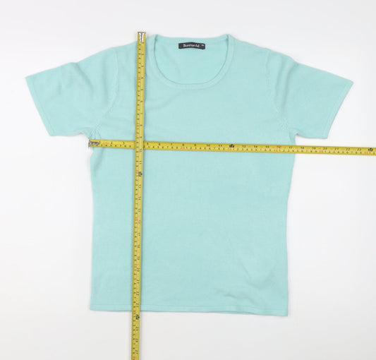 Bonmarché Women's Blue XS Short Sleeve Cotton Scoop Neck Jumper