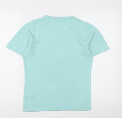 Bonmarché Women's Blue XS Short Sleeve Cotton Scoop Neck Jumper