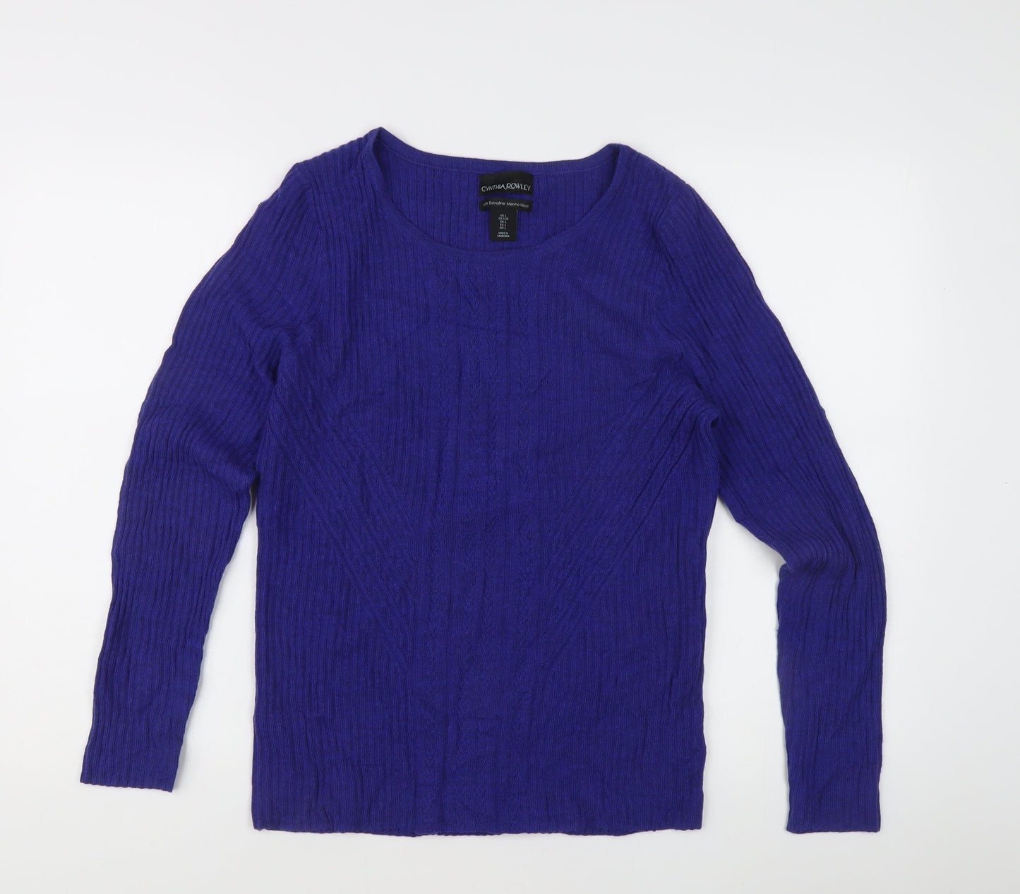 Cynthia Rowley Women's Blue L Merino Wool Scoop Neck Jumper