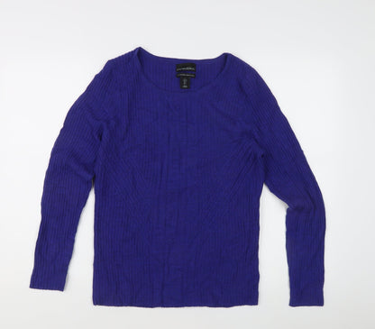 Cynthia Rowley Women's Blue L Merino Wool Scoop Neck Jumper