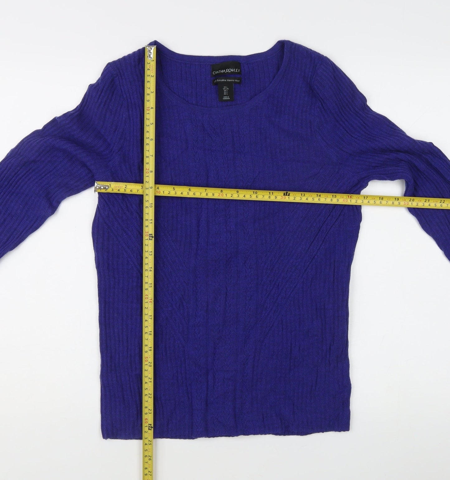 Cynthia Rowley Women's Blue L Merino Wool Scoop Neck Jumper