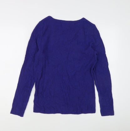 Cynthia Rowley Women's Blue L Merino Wool Scoop Neck Jumper