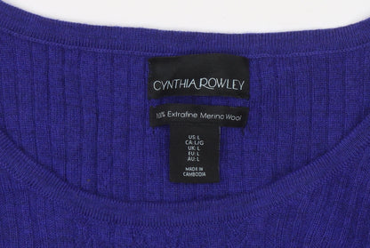 Cynthia Rowley Women's Blue L Merino Wool Scoop Neck Jumper