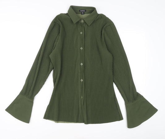 Boohoo Womens Green Size 14 Button-Up Flared Sleeve Shirt