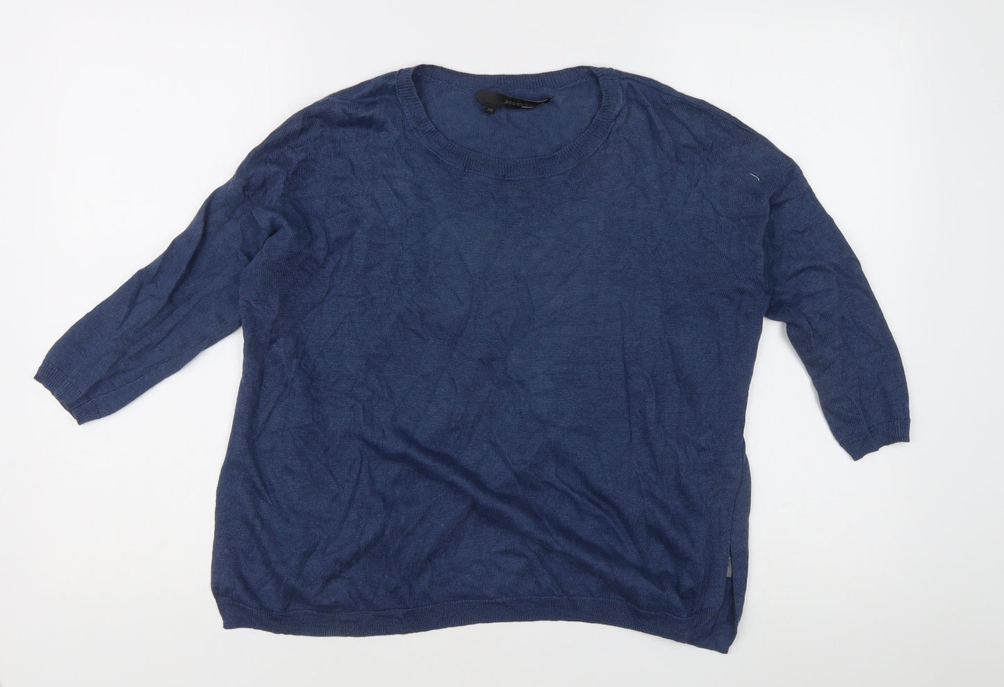 360 Sweater Women's Blue XS Linen Star Print 3/4 Sleeve Pullover