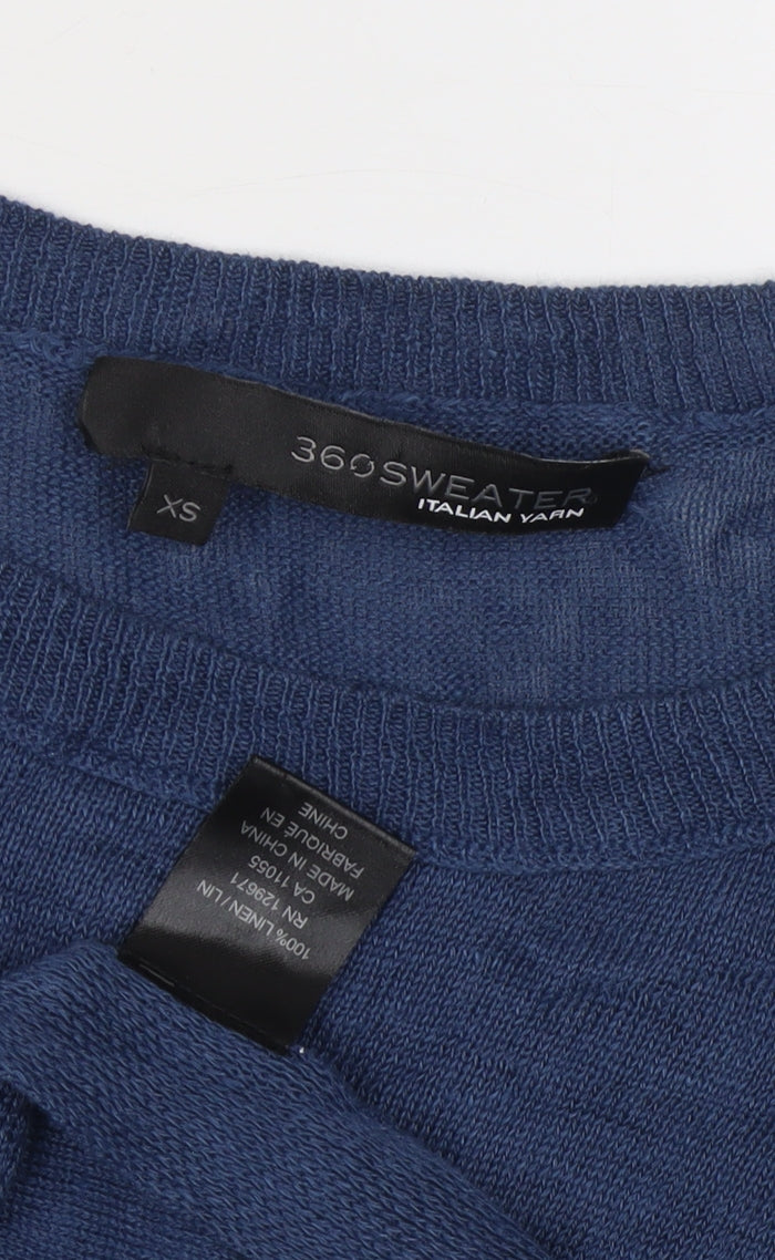 360 Sweater Women's Blue XS Linen Star Print 3/4 Sleeve Pullover