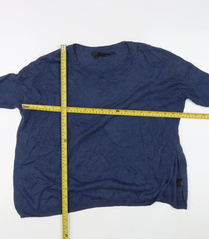 360 Sweater Women's Blue XS Linen Star Print 3/4 Sleeve Pullover