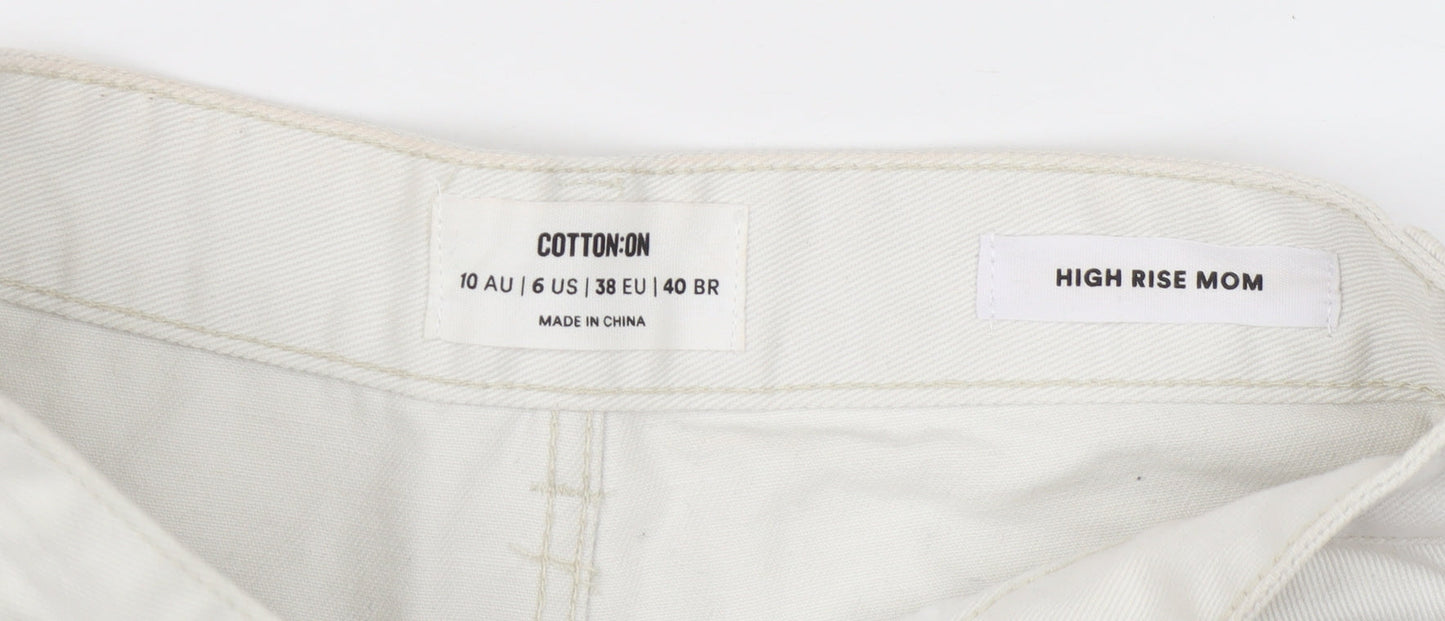 Cotton On Women’s Ivory High Rise Mom Denim Shorts Size 10