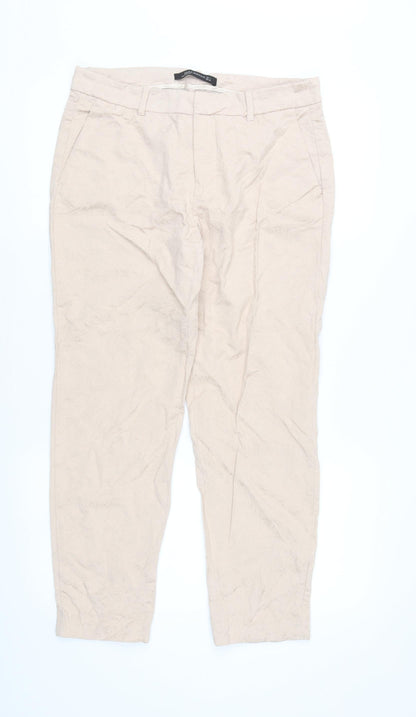 Womens UK Size L Zara Regular Fit Business Casual Beige Trousers