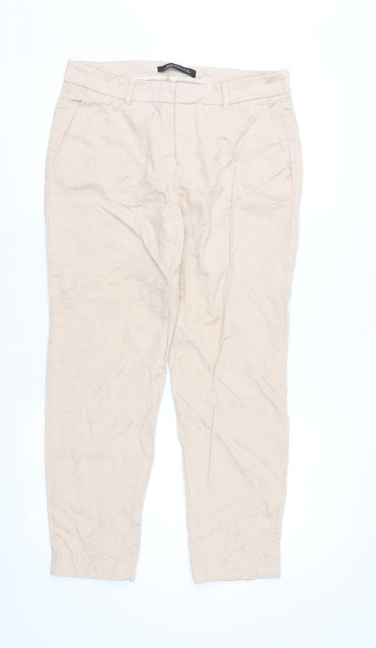 Womens UK Size L Zara Regular Fit Business Casual Beige Trousers