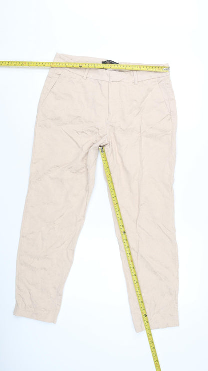 Womens UK Size L Zara Regular Fit Business Casual Beige Trousers