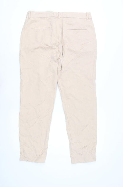 Womens UK Size L Zara Regular Fit Business Casual Beige Trousers