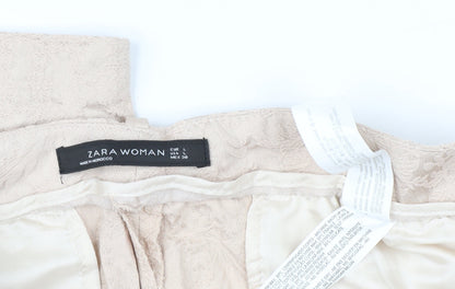 Womens UK Size L Zara Regular Fit Business Casual Beige Trousers
