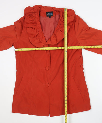 Lifestyle Women’s Red Ruffle Neck Mid-Length Jacket Size 12