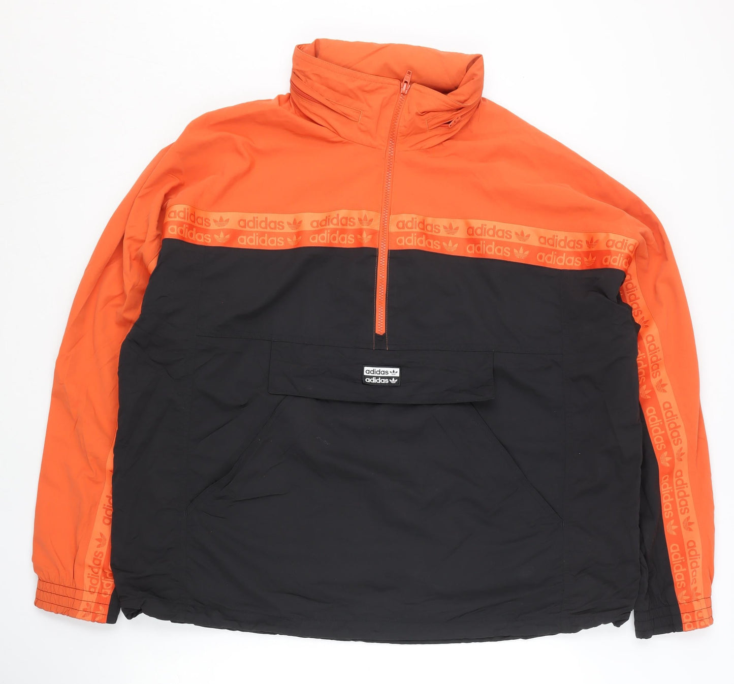 Adidas Men's Orange & Black L Windbreaker Jacket 1/2 Zip Sportswear