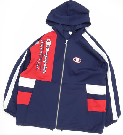 Champion Men's Blue XL Track Jacket Colourblock Hooded Polyester